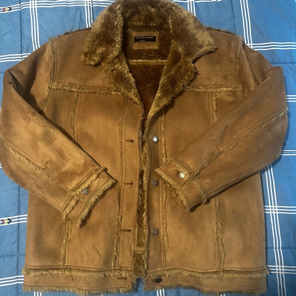Brown Lightweight Shirt Jacket with Faux Fur Lining
